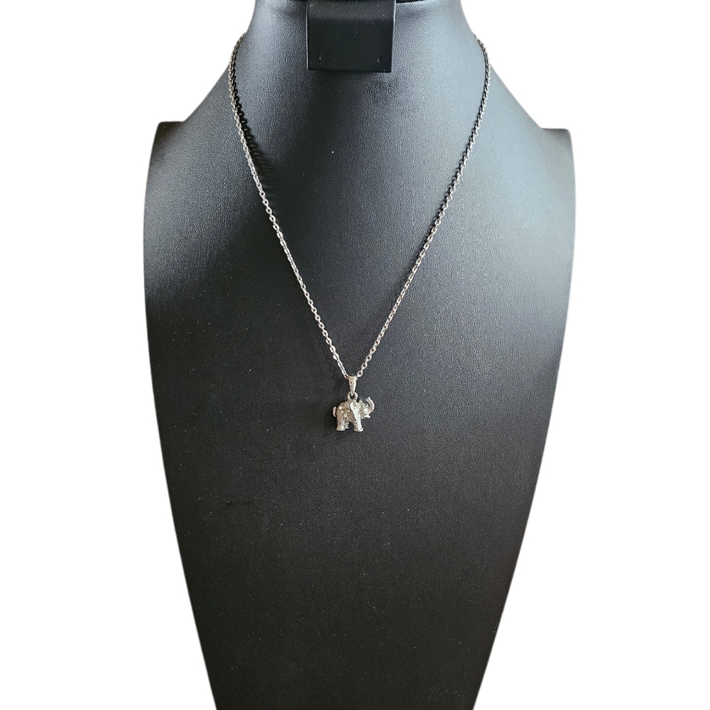 Silver Elephant Marcasite Diamonds Pendant Necklace - Women Jewelry 20"